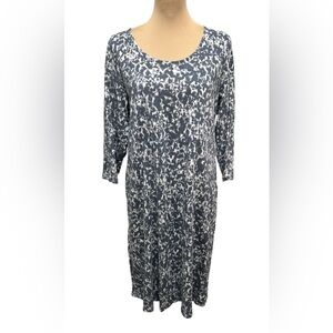 J.JILL Pure Jill A-Line Soft Knit Blue Gray/White Abstract Dress Large Pockets.